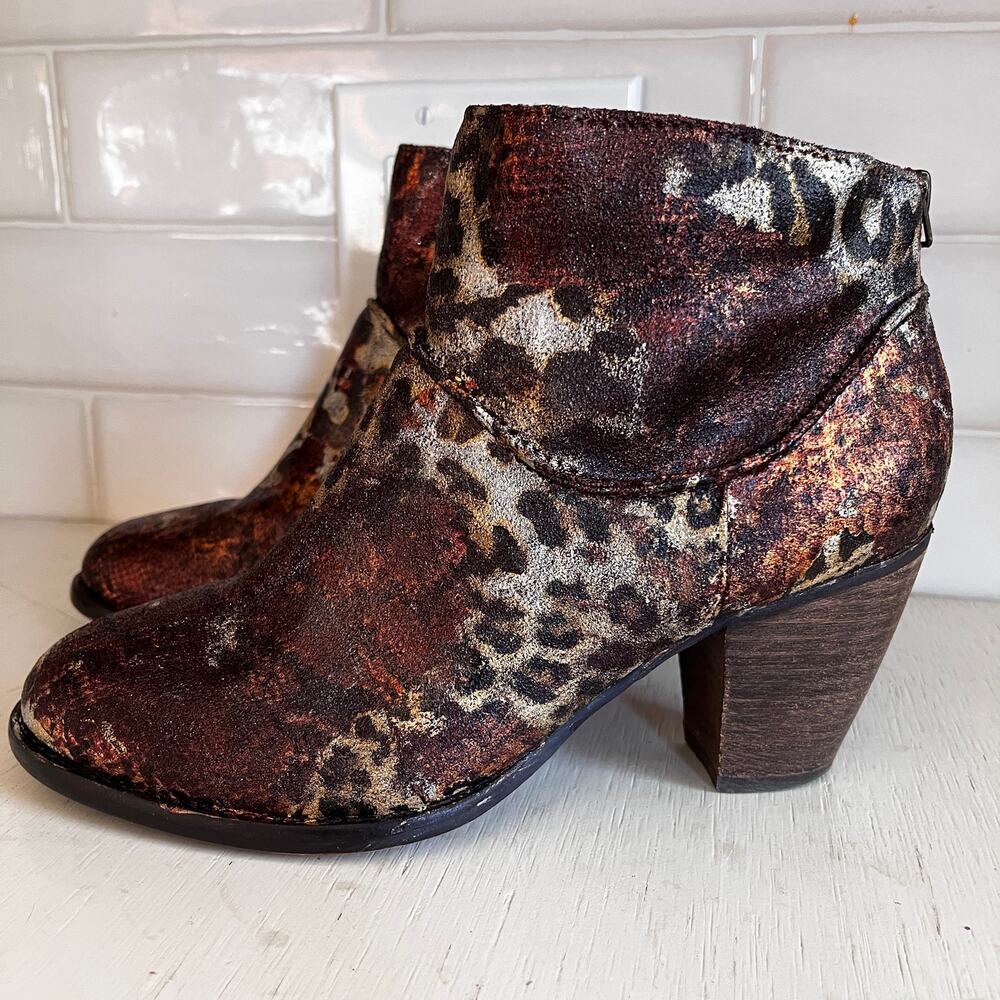 Unique Custom Animal Print Foil Upcycled Heeled Bootie size 7